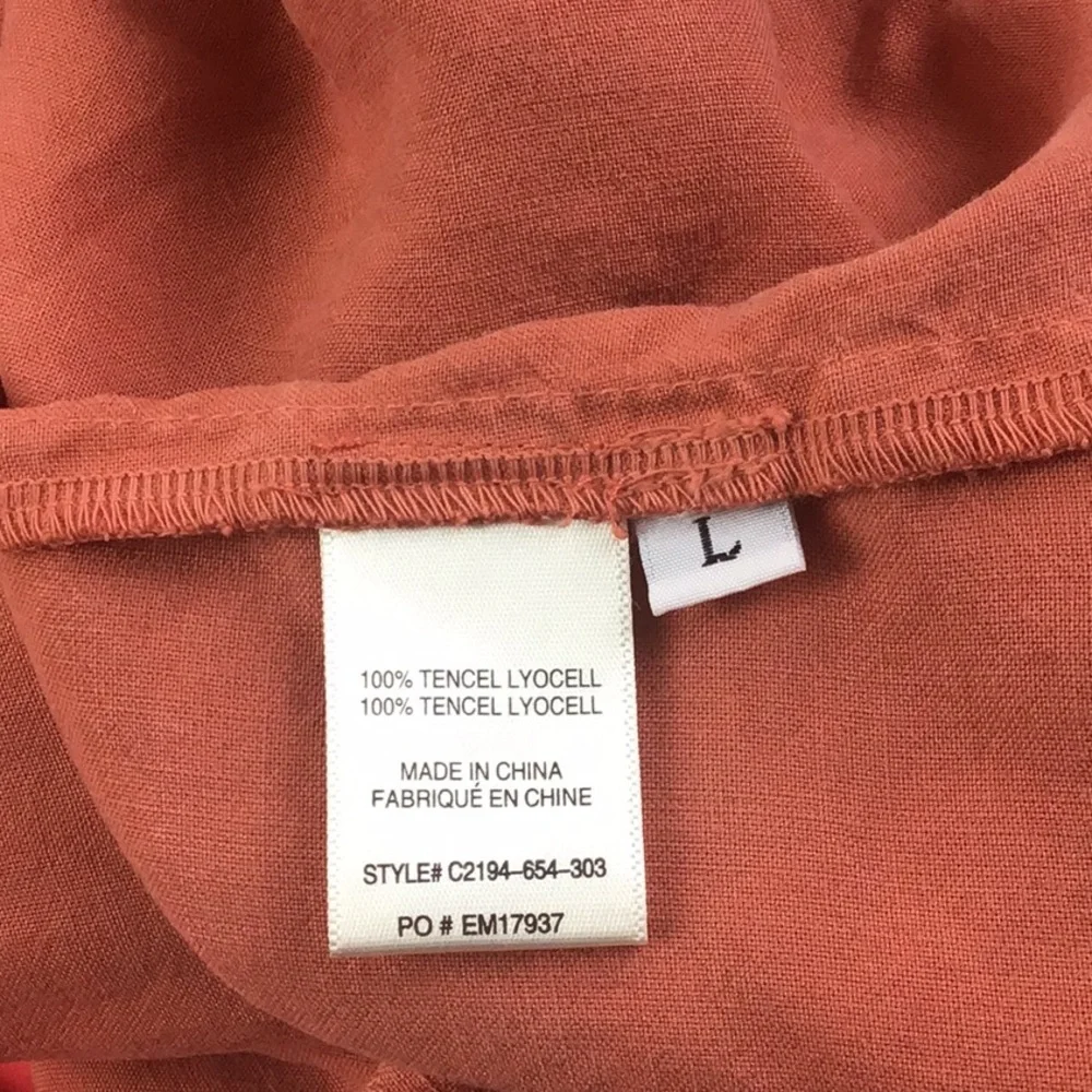 Anthropologie Cloth & Stone Coral Button Down Blouse With Frayed Hem Size Large - Picture 9 of 11